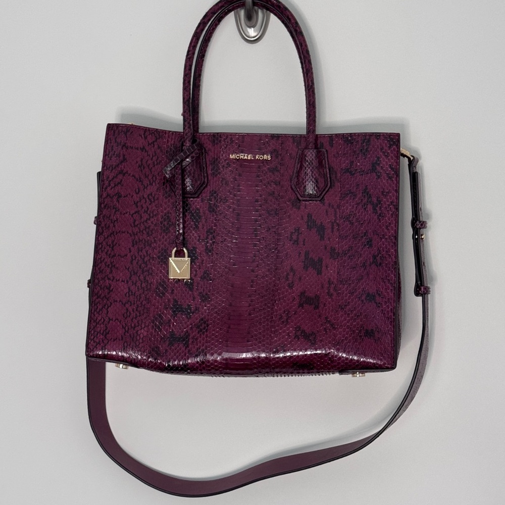 Michael Kors Python-Embossed Leather Satchel Plum… - image 1